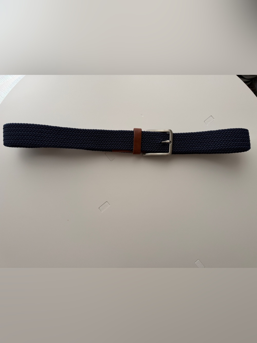Tommy Bahama Men's Navy Woven Belt with Brown Leather Accent
